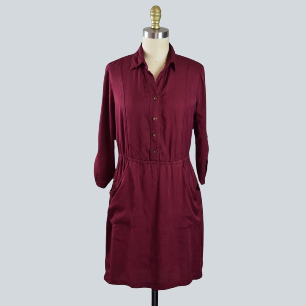 CACHAREL BURGUNDY BUTTON FRONT SHIRT DRESS